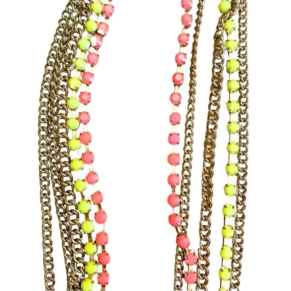 5 Multi Layer Chain Necklace Gold Neon Pink Yellow Long Necklace Y2K 90s - Picture 3 of 5